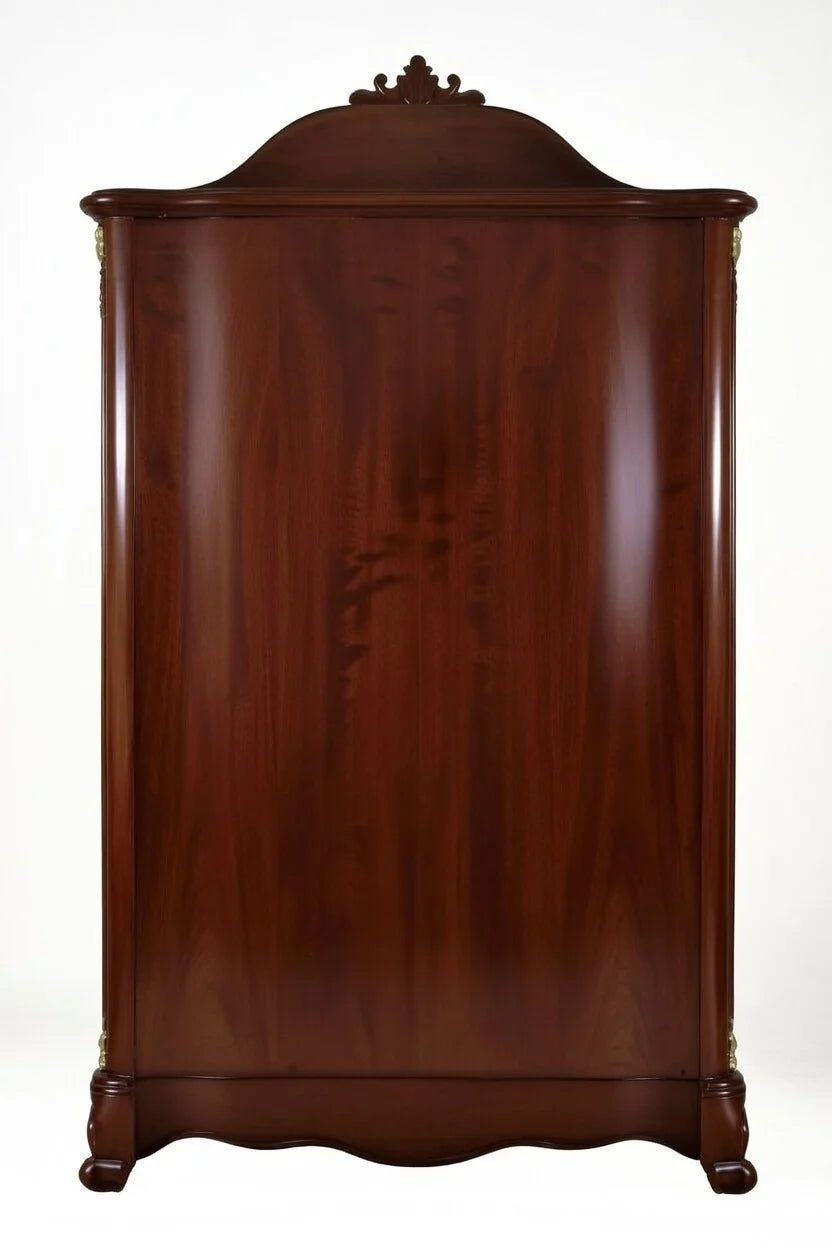 Wooden wardrobe with a polished finish on a white background