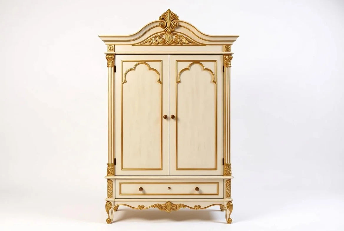 Italian Antique Gold King Size Bed Set with Handcarved Detailing & Matching Furniture | Custom-Made to Order| Makin’ It Home |