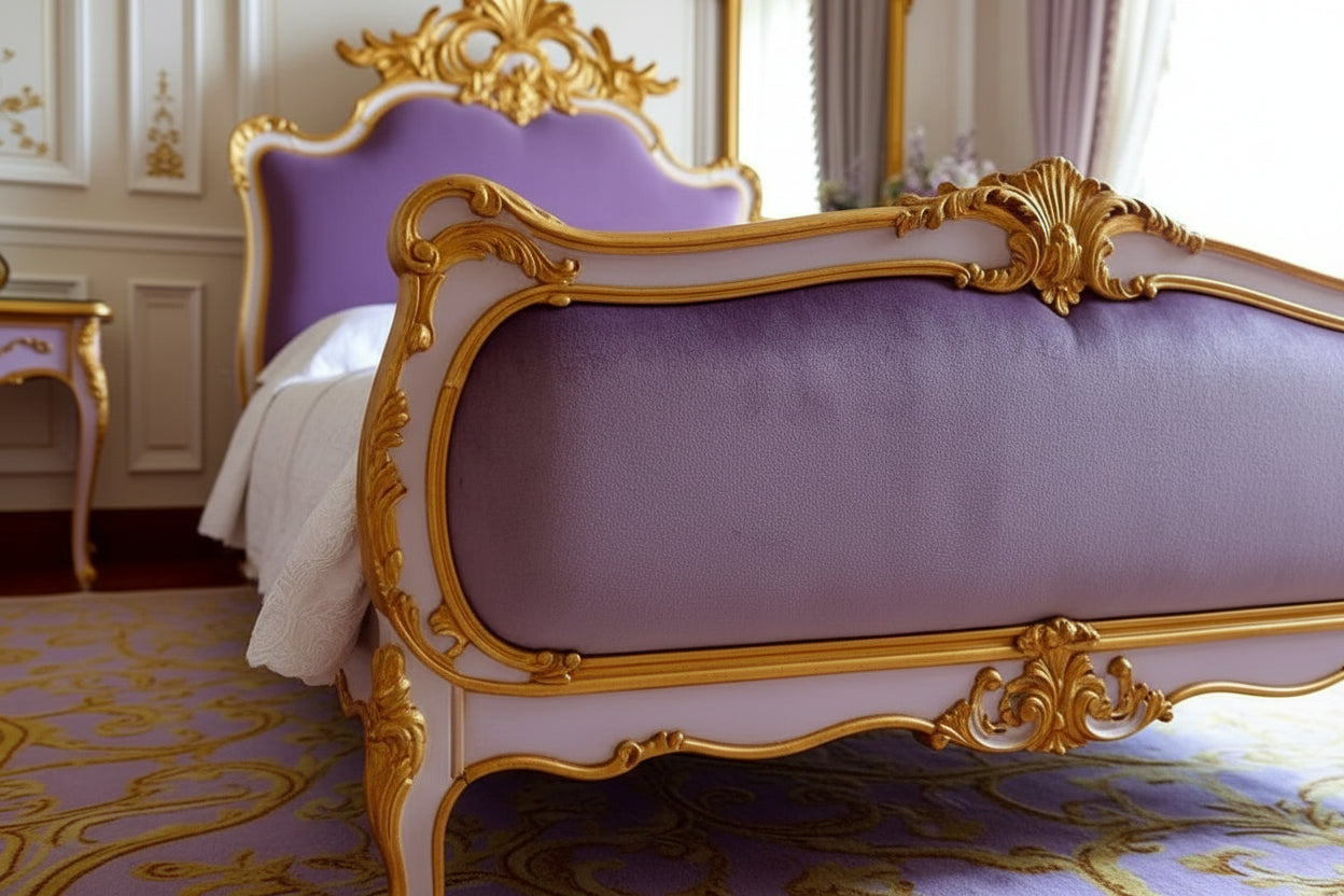Empress Violet French Queen Size Bed - Hand Carved| Royal Luxury| Solid Wood
