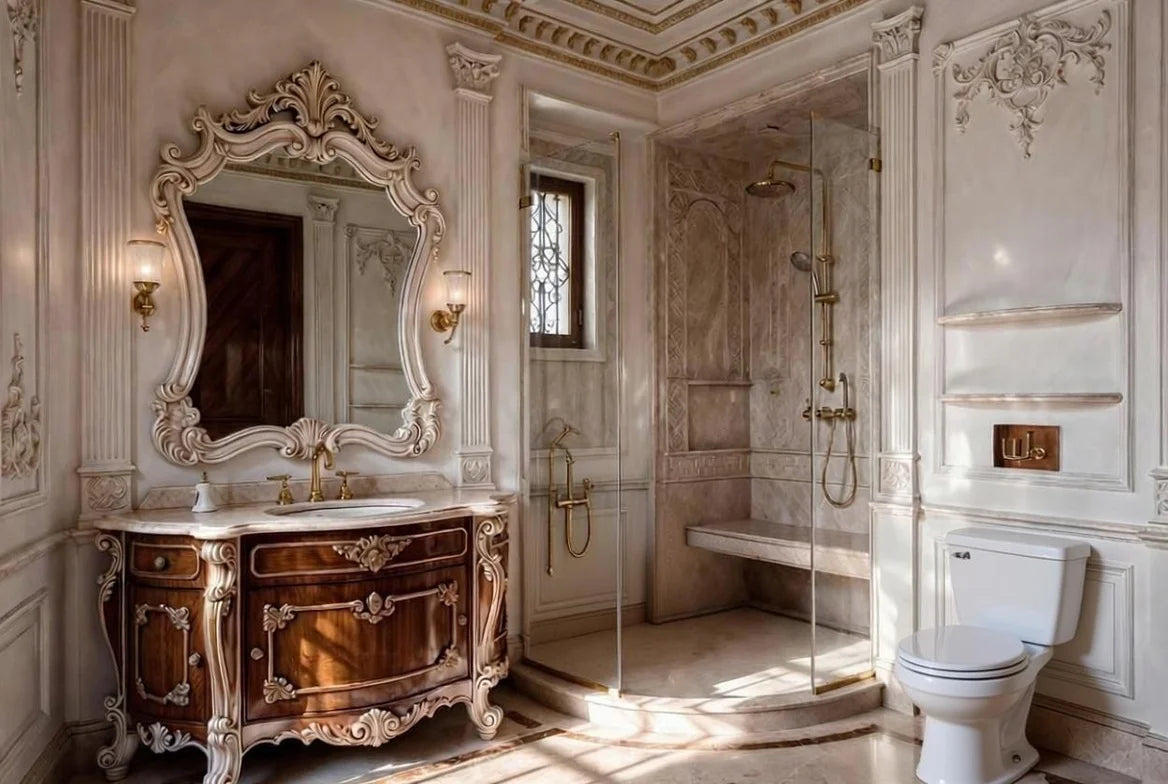 Fine Hand-Carved Solid Wood Bathroom Vanity
