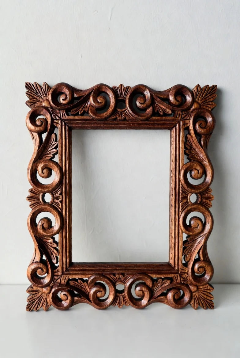 Premium Hand-Carved Solid Teak Wood Picture Frame | Ornate Baroque Relief Design for Wall Art & Photo Display | Vintage Style Antique Home Decor