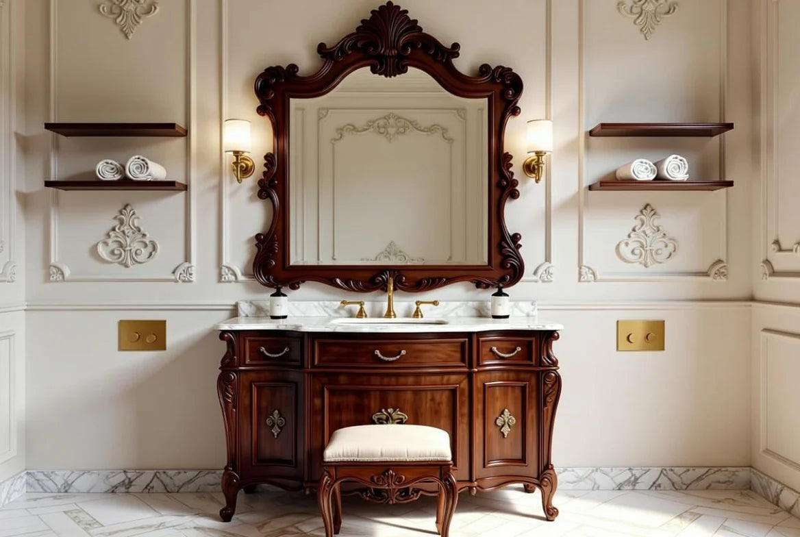 Purewood Classic Handcarved Wooden Bathroom Vanity