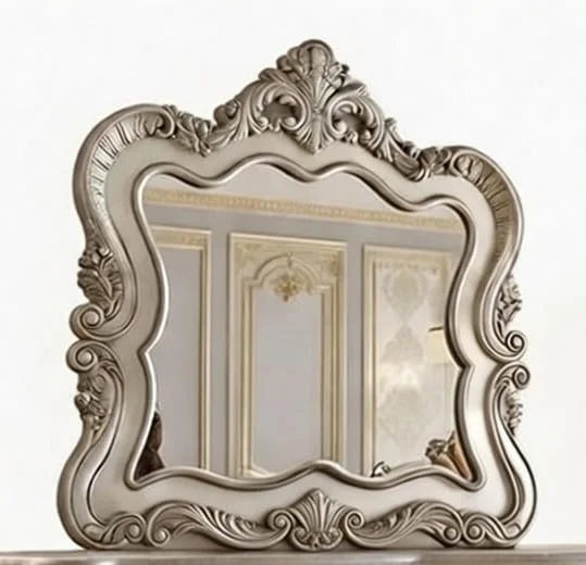 Regalia Dressing Table – Luxury Silver Hand Carved Wooden Dresser with Mirror | Royal Classic Bedroom Furniture