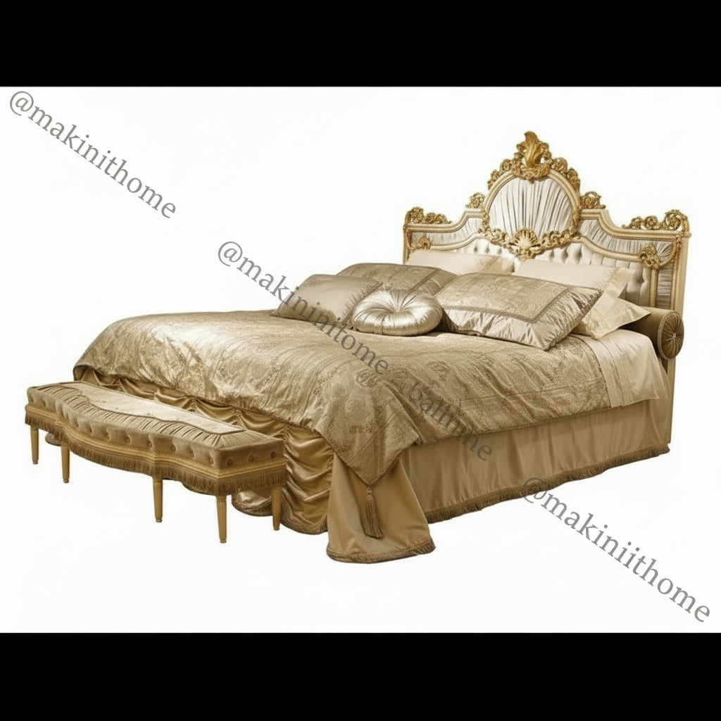 Amber Shine Luxury Handcarved Bed| Italian Baroque Style| Makin' It Home