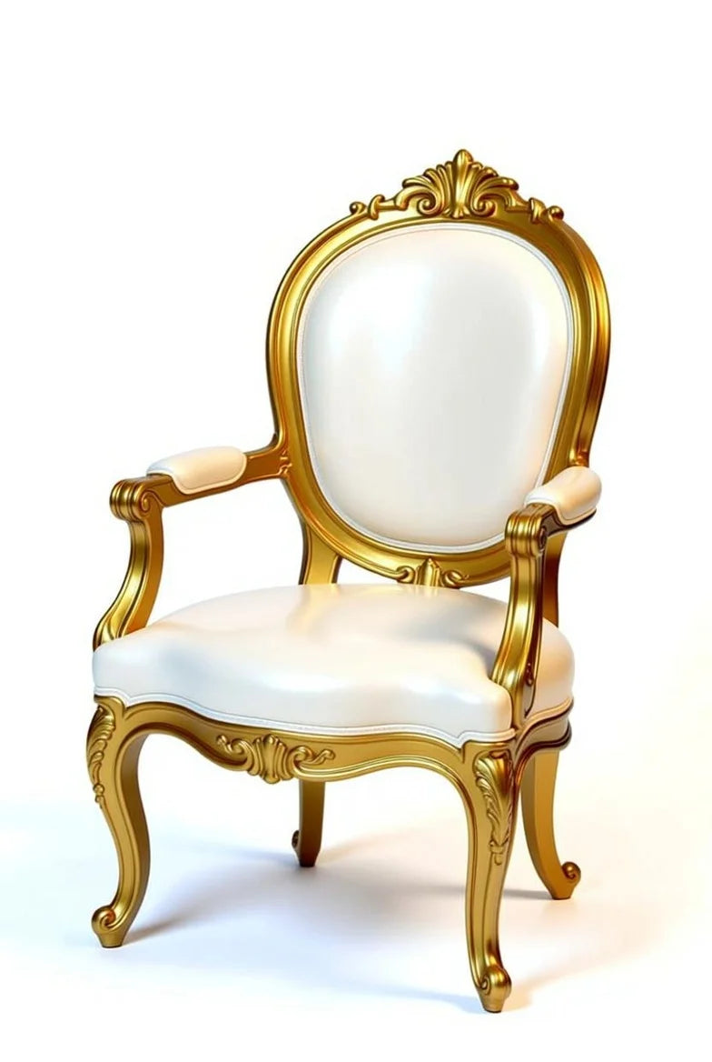 Regal Gold French Louis XV hand-carved armchair with rich gold frame and cream upholstery