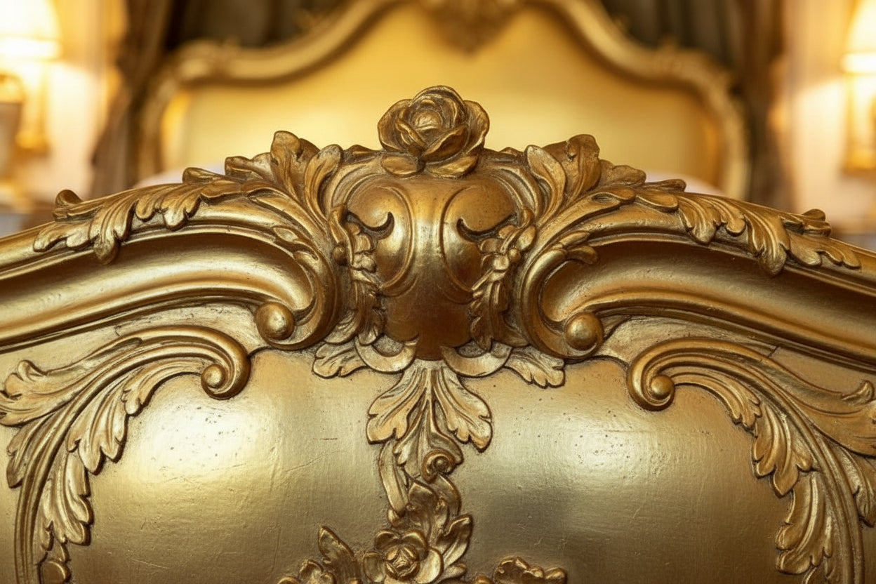 Royal Golden β Grand French Canopy Bed in Solid Wood