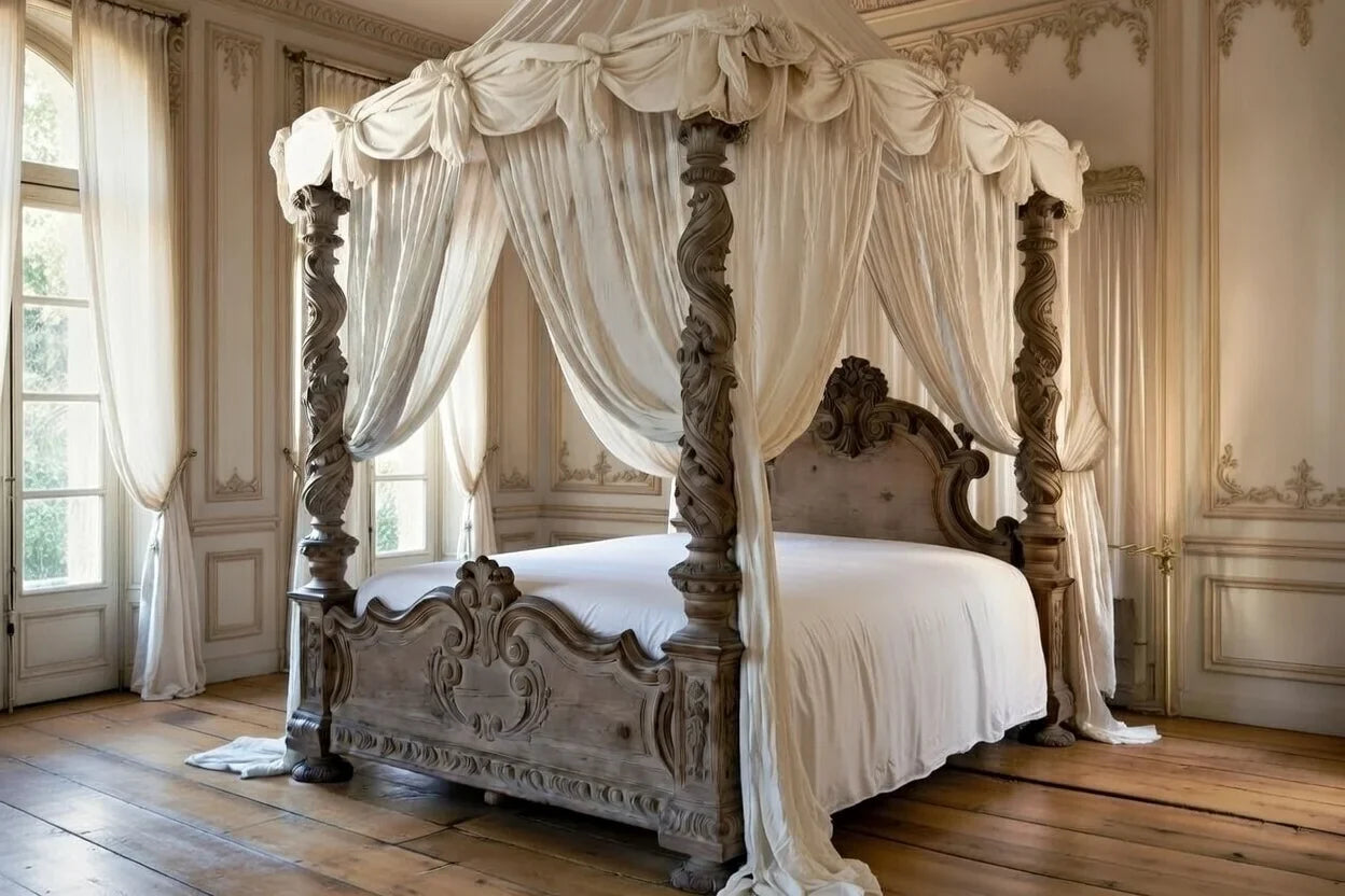 Modern Heritage 4 Poster Beds With Canopy| Custom Solid Teak| Bespoke High-Stature Frames