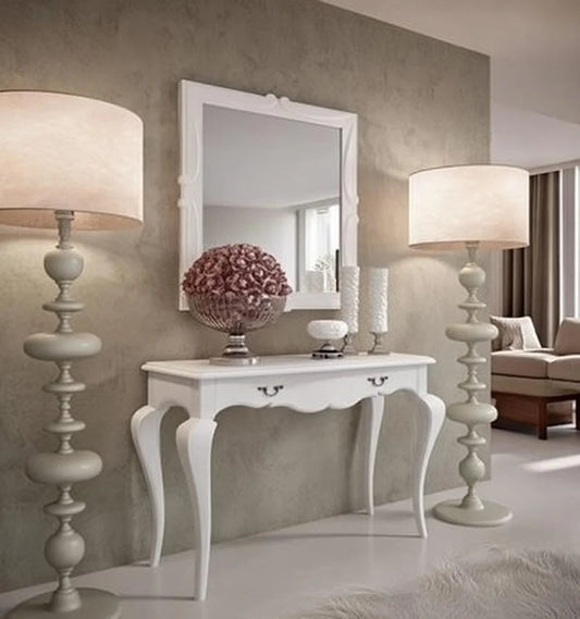 Ivory Grace Console Table with Mirror | Handcrafted White Wooden Console Table for Entryway, Hallway & Living Room Décor