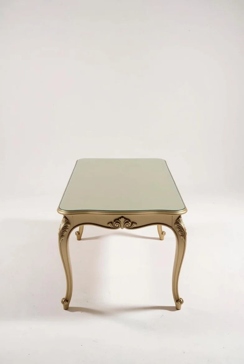 Gold Teak Wood Dining Table Set | 6 Seater Glass Top | Hand Carved French Baroque Furniture | Royal Home Decor | Curio Cabinet & Console