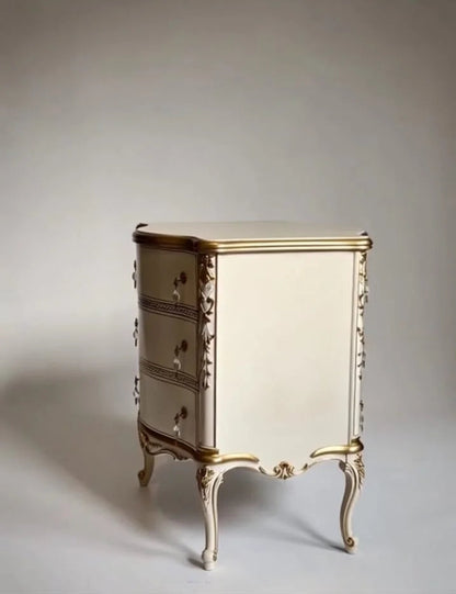 Aurevia Dressing Table – Luxury Ivory & Gold Wooden Vanity with Mirror | Classic Hand-Carved Bedroom Furniture