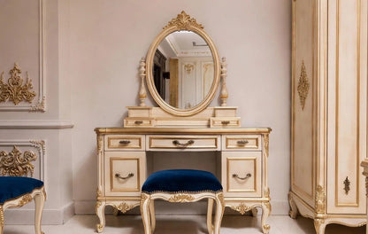 Bleu Majesty Italian Baroque Bedroom Set with Upholstered Headboard, Hand-Carved Luxury Statement Design | Makin’ It Home