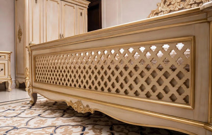 Bleu Majesty Italian Baroque Bedroom Set with Upholstered Headboard, Hand-Carved Luxury Statement Design | Makin’ It Home