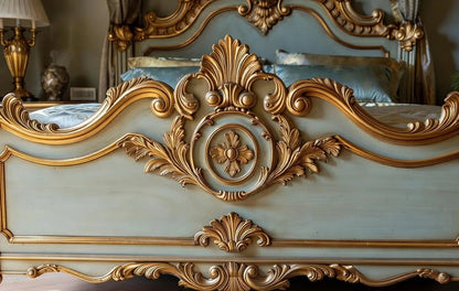 Luxury Italian Baroque Canopy Bed for Master Bedrooms | Artisanal Hand-Carved With Gold Accents | Makin’ It Home