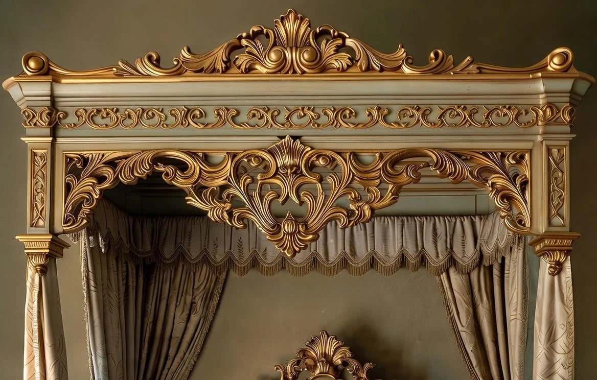 Luxury Italian Baroque Canopy Bed for Master Bedrooms | Artisanal Hand-Carved With Gold Accents | Makin’ It Home