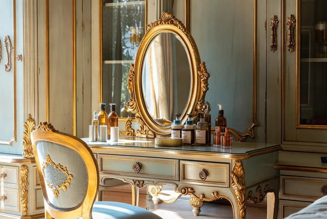 Luxury Italian Baroque Canopy Bed for Master Bedrooms | Artisanal Hand-Carved With Gold Accents | Makin’ It Home