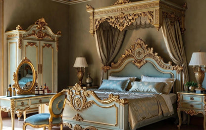 Luxury Italian Baroque Canopy Bed for Master Bedrooms | Artisanal Hand-Carved With Gold Accents | Makin’ It Home