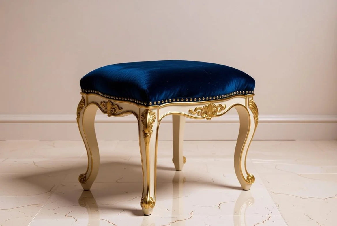 Bleu Majesty Italian Baroque Bedroom Set with Upholstered Headboard, Hand-Carved Luxury Statement Design | Makin’ It Home