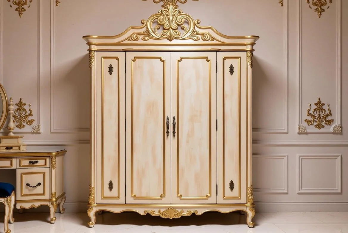 Bleu Majesty Italian Baroque Bedroom Set with Upholstered Headboard, Hand-Carved Luxury Statement Design | Makin’ It Home