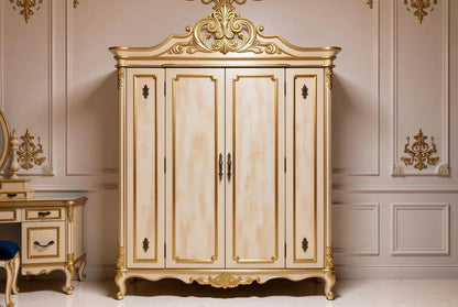 Bleu Majesty Italian Baroque Bedroom Set with Upholstered Headboard, Hand-Carved Luxury Statement Design | Makin’ It Home