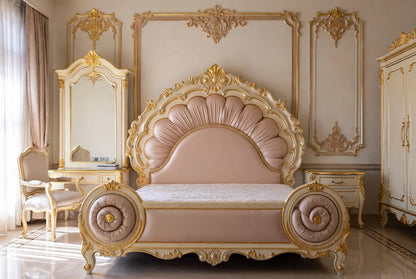 Luxurious Italian Style Bed – Hand Carved Solid Wood Bedroom Furniture with Gold Accents| Makin' It Home