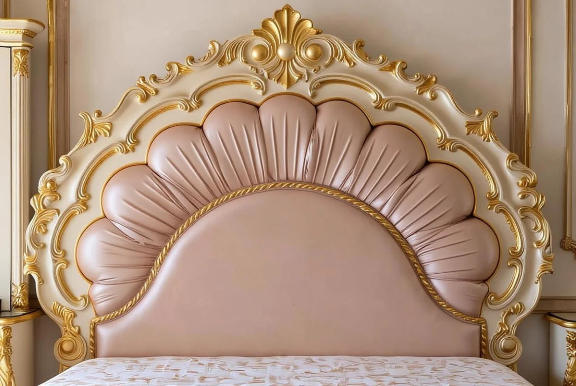 Luxurious Italian Style Bed – Hand Carved Solid Wood Bedroom Furniture with Gold Accents| Makin' It Home