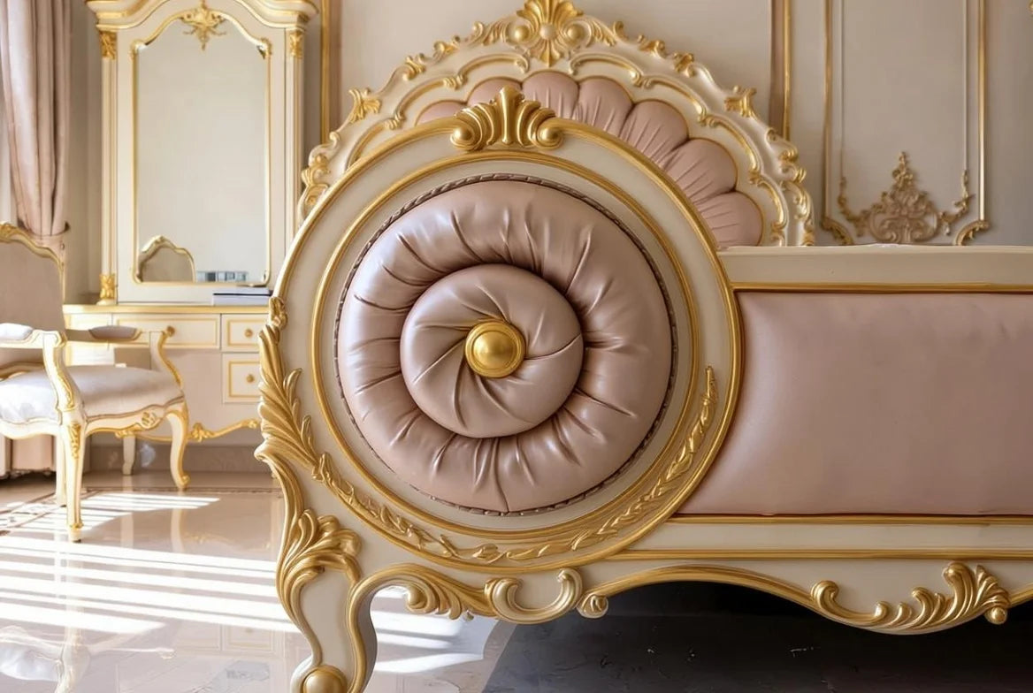 Luxurious Italian Style Bed – Hand Carved Solid Wood Bedroom Furniture with Gold Accents| Makin' It Home
