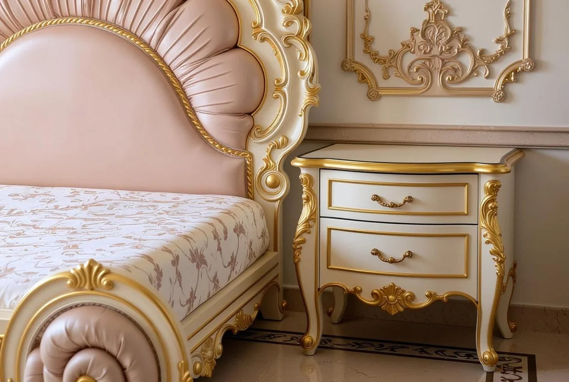 Luxurious Italian Style Bed – Hand Carved Solid Wood Bedroom Furniture with Gold Accents| Makin' It Home