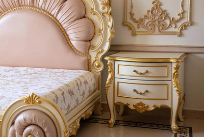 Luxurious Italian Style Bed – Hand Carved Solid Wood Bedroom Furniture with Gold Accents| Makin' It Home