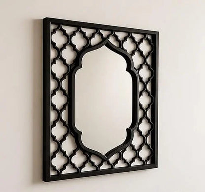 Black Moroccan Hand Carved  Wooden Wall Mirror  | Moroccan Lattice Frame | Luxury Wall Décor