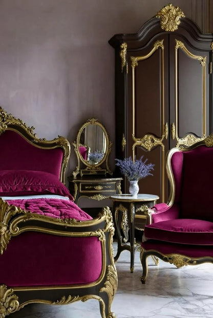 Burgundy classic french rococo style  Bed