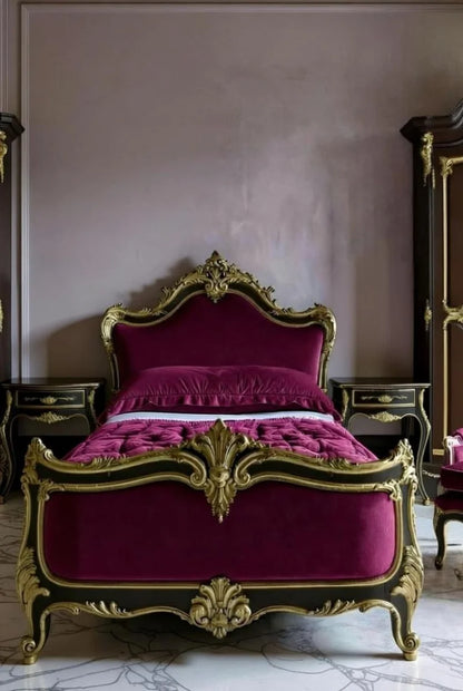 Burgundy classic french rococo style  Bed