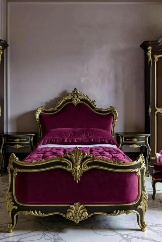 Burgundy classic french rococo style  Bed
