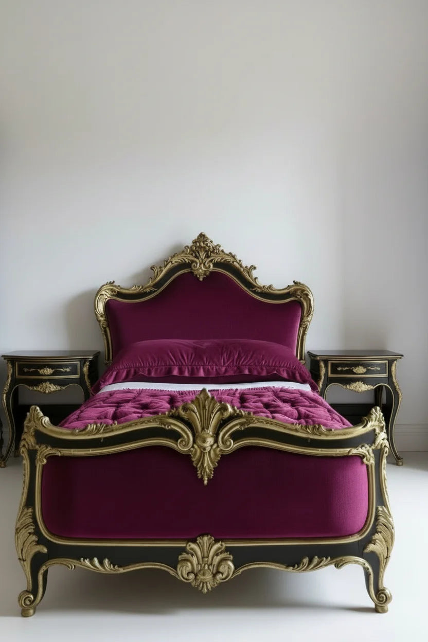 Burgundy classic french rococo style  Bed