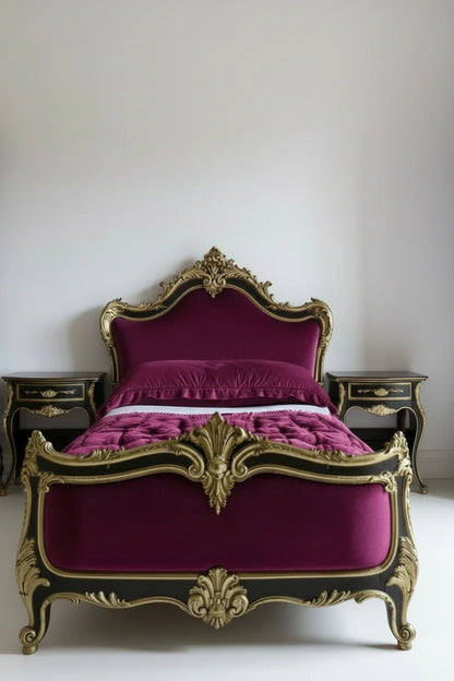 Burgundy classic french rococo style  Bed