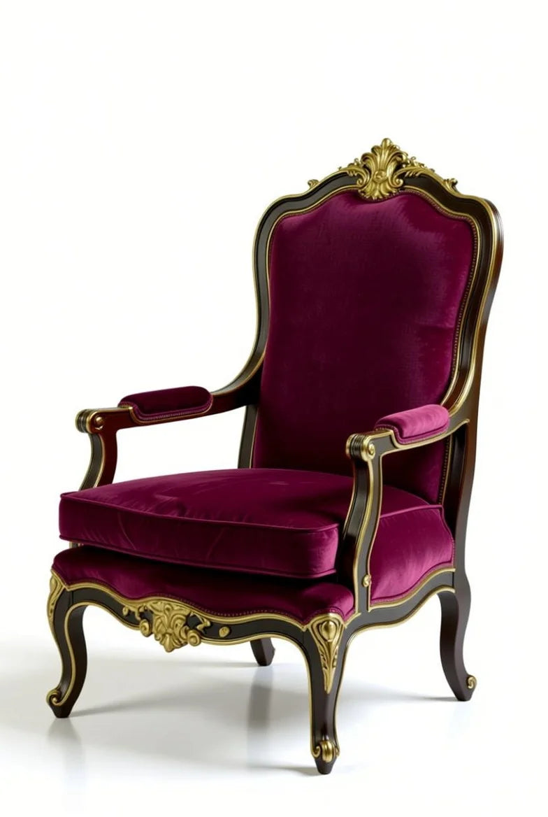 Burgundy classic french rococo style  Bed