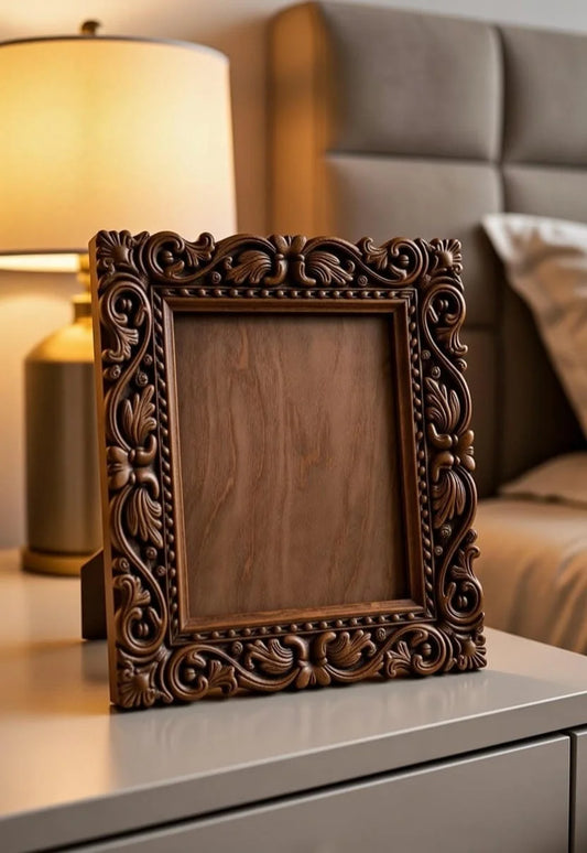 Carvessa Hand-Carved Wooden Photo Frame  Premium Solid Wood Decorative Picture Frame