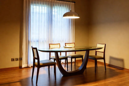 Contemporary Glass 6 Seater Dining Table with Chairs | Solid Wood | Glass Top |