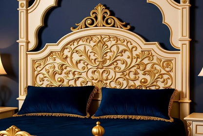 Italian Antique Gold King Size Bed Set with Handcarved Detailing & Matching Furniture | Custom-Made to Order| Makin’ It Home |