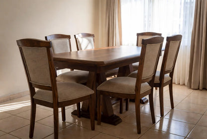 Cushioned wood 6 Seater Dining Table with Chairs | Cushioned Seated Chairs | Solid Wood |