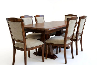 Cushioned wood 6 Seater Dining Table with Chairs | Cushioned Seated Chairs | Solid Wood |