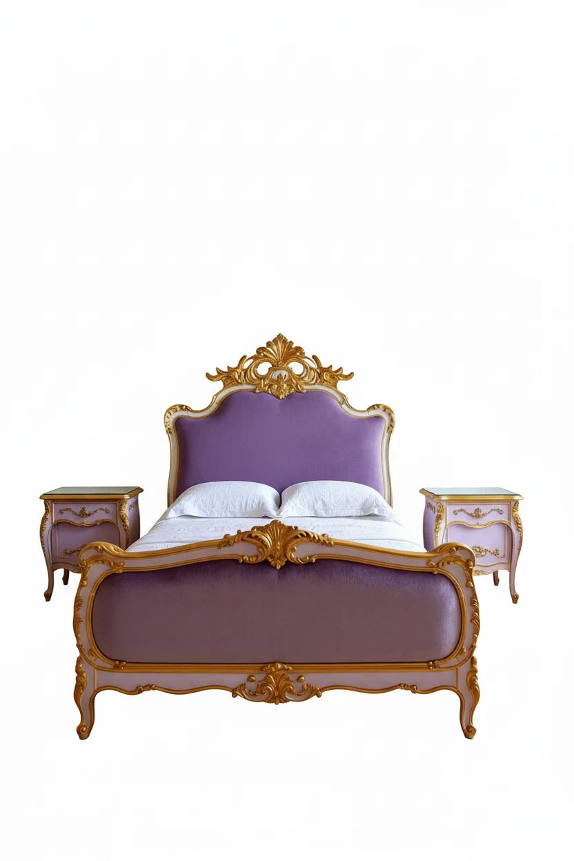 Empress Violet  French Queen Size Bed - Hand Carved|  Royal Luxury| Solid Wood