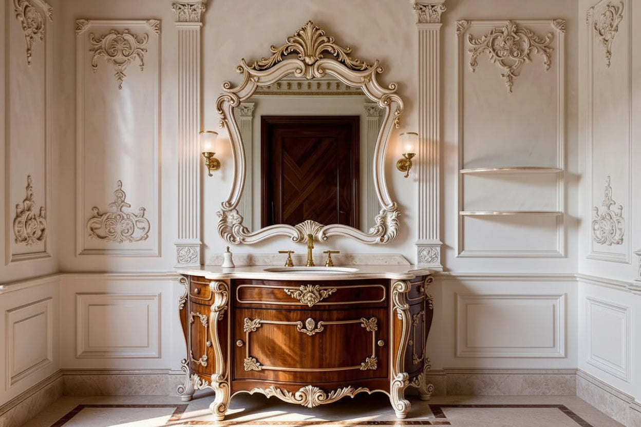 Fine Hand-Carved Solid Wood  Bathroom Vanity