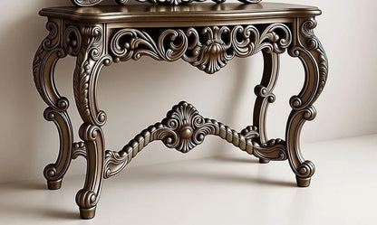 Silver Grace Console Table with Mirror | Elegant Silver Wooden Console for Entryway & Living Room