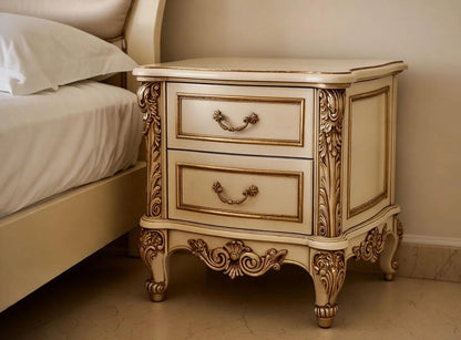 Ornate Ivory & Gold Bedroom Set with Hand-Carved Detailing| Italian Baroque Style |Made to Order |