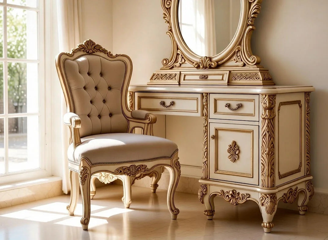 Ornate Ivory & Gold Bedroom Set with Hand-Carved Detailing| Italian Baroque Style |Made to Order |