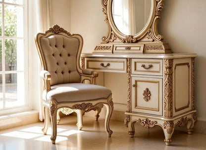 Ornate Ivory & Gold Bedroom Set with Hand-Carved Detailing| Italian Baroque Style |Made to Order |