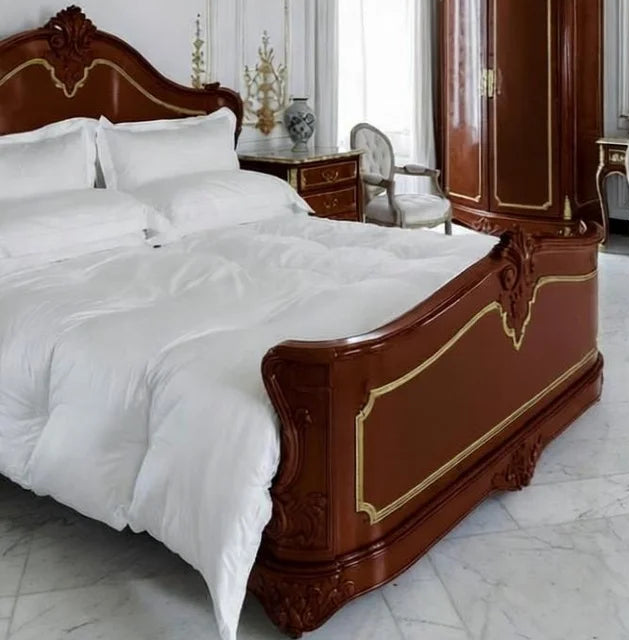 Grandeur Classic French King Size Bed with Nightstands - | Hand Carved | Solid Wood-Mahogany | Luxury Antique
