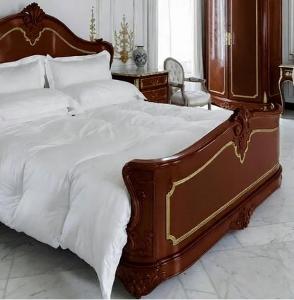 Grandeur Classic French King Size Bed with Nightstands - | Hand Carved | Solid Wood-Mahogany | Luxury Antique