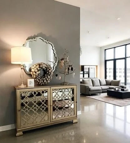 Lunara Gold Sideboard Cabinet | Mirrored Wooden Sideboard with Luxury Lattice Design for Living Room