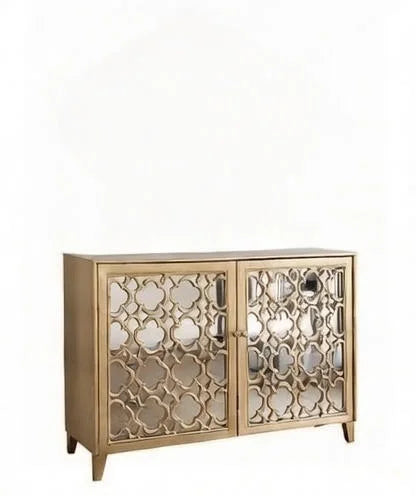Lunara Gold Sideboard Cabinet | Mirrored Wooden Sideboard with Luxury Lattice Design for Living Room
